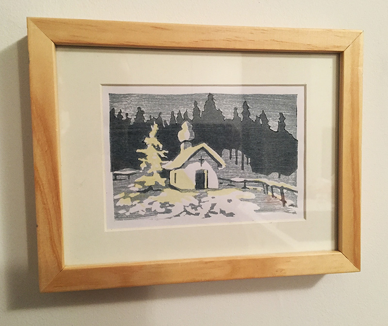 Verlosung Weihnachts Holzschnitt gerahmt