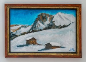 Almrosenhütte vor Langkofelgruppe - Seiser Alm