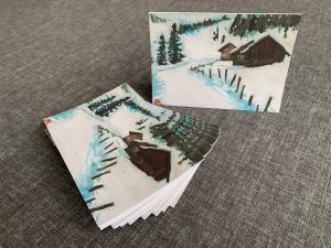 Drei Hütten im Schnee - Klappkarten A6- 10 Stück