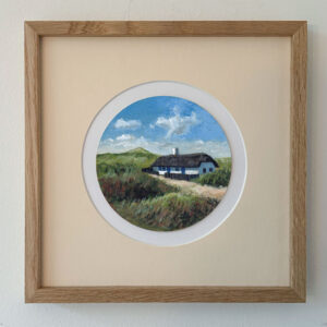 Bierdeckel: Haus in den Dünen