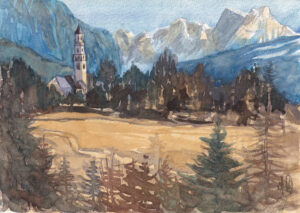 Aquarell Santa Maria Assunta Cavalese 1