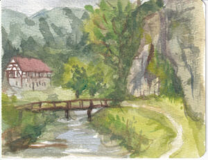Velden - Mühlwand und Pegnitz - Aquarell