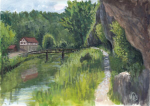 Velden - Mühlwand und Pegnitz - Gouache